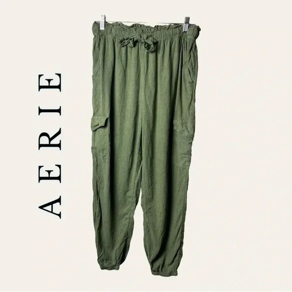 0302W. AERIE‎ ELASTIC WAIST BAND PANTS/JOGGERS SIZE MEDIUM OLIVE GREEN IN COLOR - Picture 1 of 9